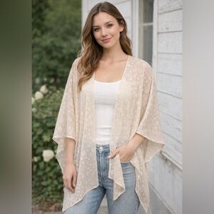 Umgee Cream Swiss Dot Metallic Stripe Kimono Cardigan XL 1X NWT